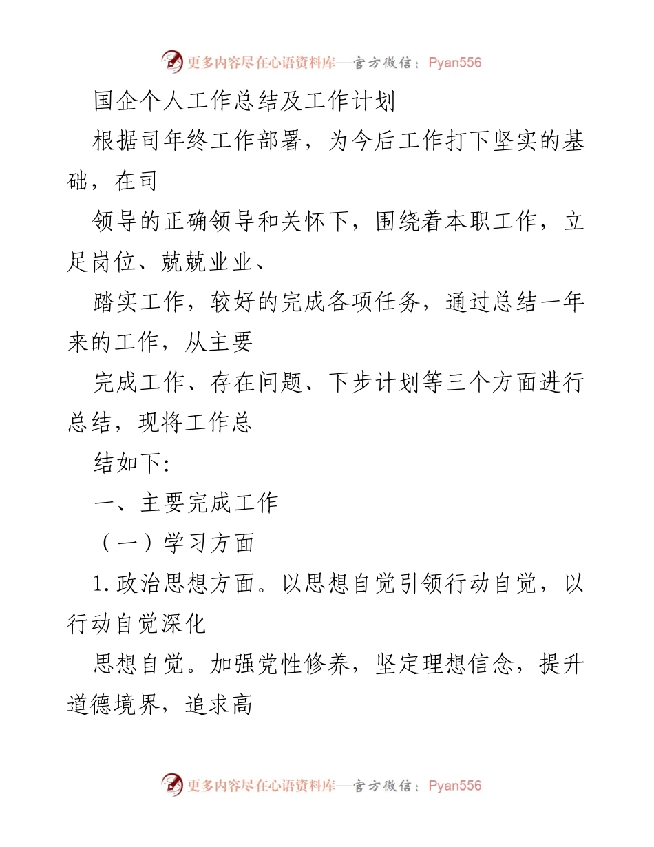[工作总结] 年终总结 - 国企个人工作总结与未来工作计划.docx_第1页