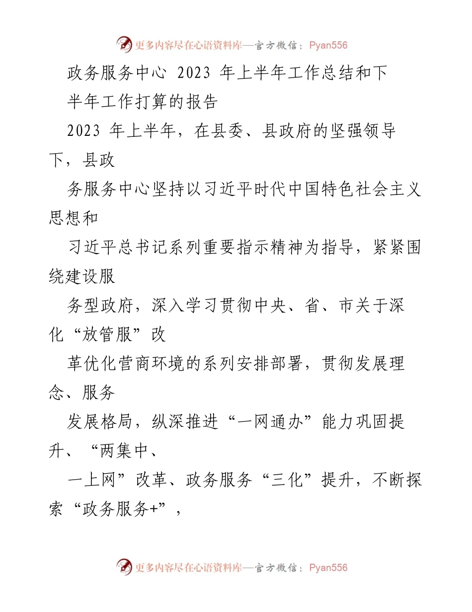 [工作总结] 政务服务中心 - 2023年上半年工作总结与下半年工作计划报告.docx_第1页