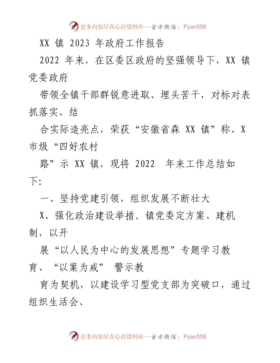 [工作总结] 政府工作会议 - XX镇2022年政府工作总结报告.docx_第1页