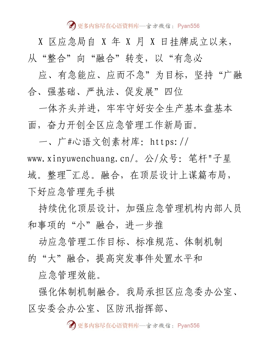 [工作总结] 应急管理工作会议 - X 区应急局成立以来应急管理工作进展与成效总结.docx_第1页
