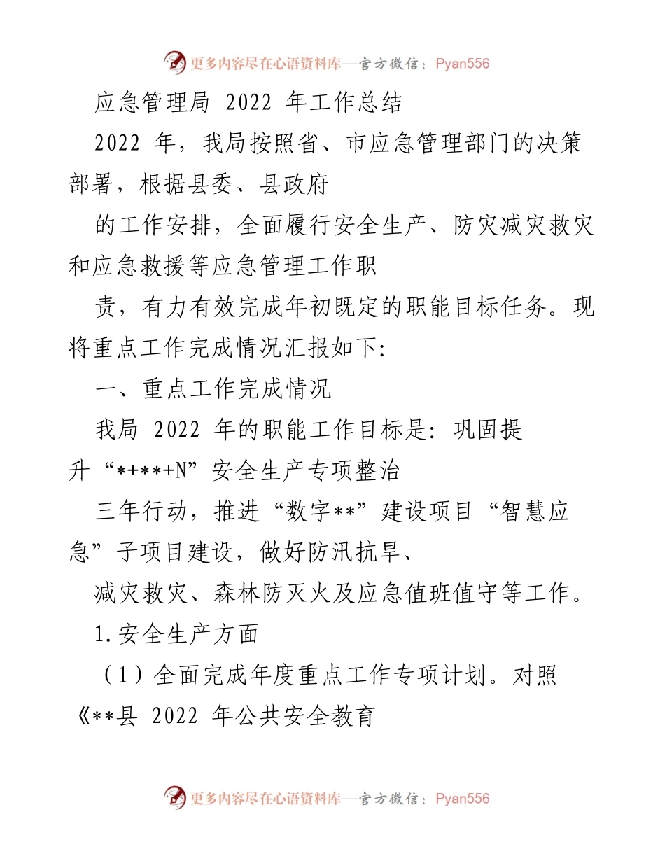 [工作总结] 应急管理局 - 2022 年应急管理工作总结报告.docx_第1页