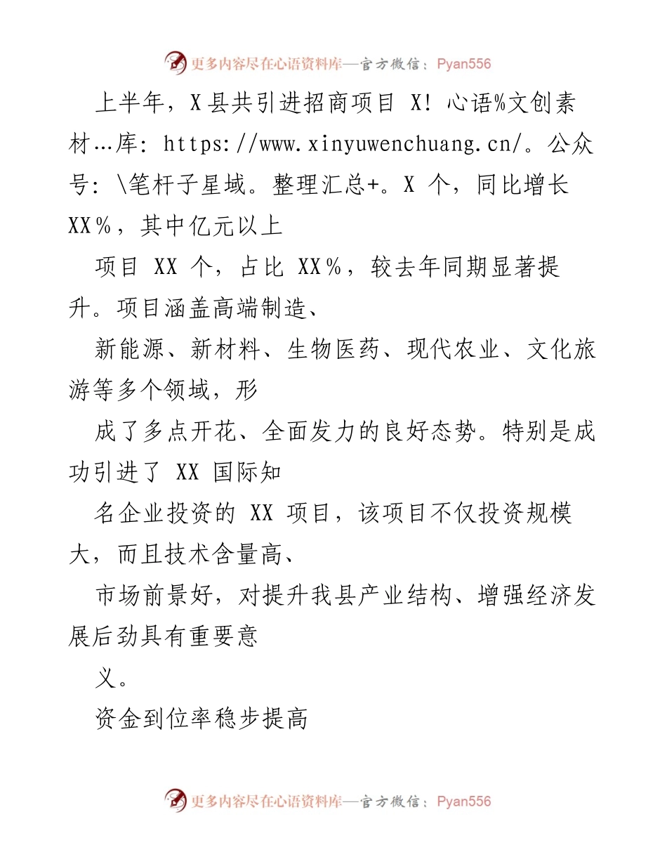 [工作总结] 招商引资 - X县2024年上半年招商引资工作总结与下半年计划.docx_第2页