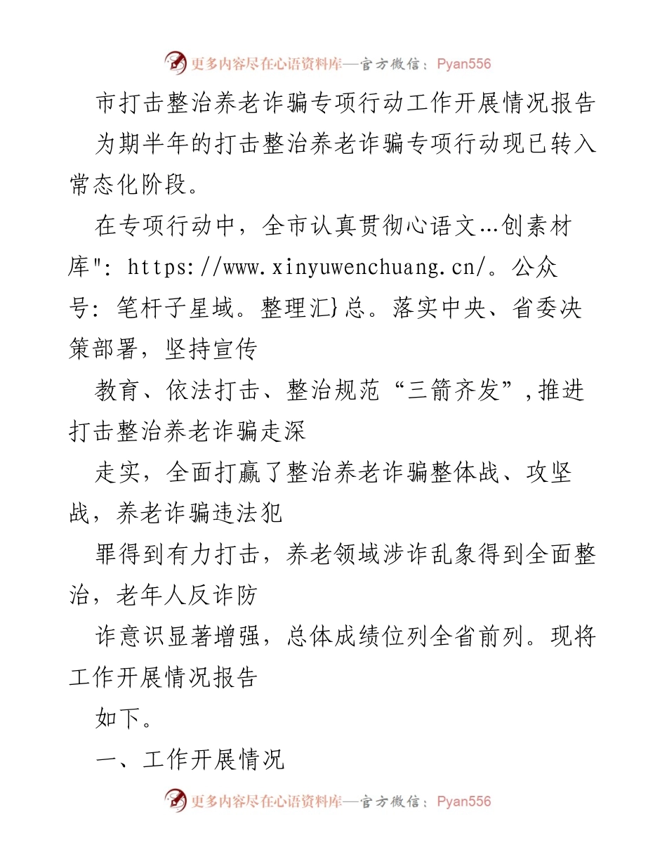 [工作总结] 打击整治养老诈骗专项行动 - 养老诈骗专项行动工作开展情况报告.docx_第1页