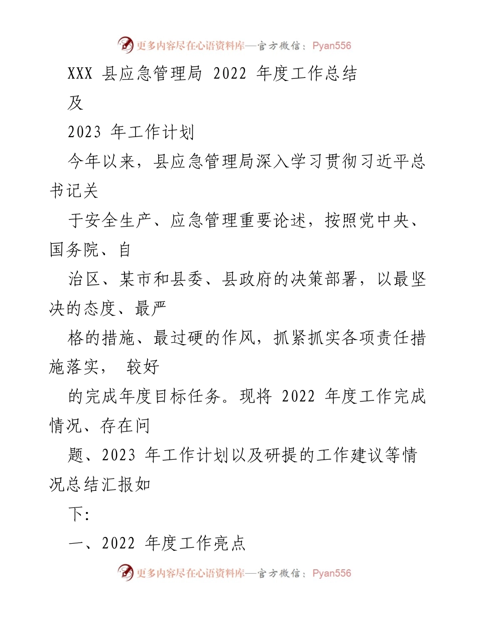 [工作总结] 应急管理局 - 2022年度工作总结与2023年工作计划.docx_第1页