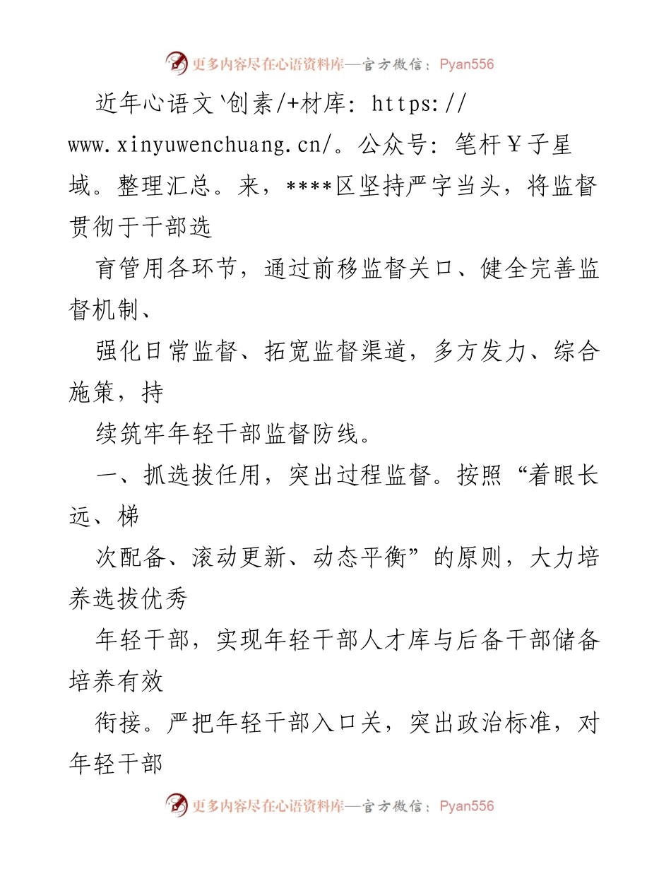 [工作总结] 年轻干部监督 - 加强年轻干部监督机制的实践与成效.docx_第1页