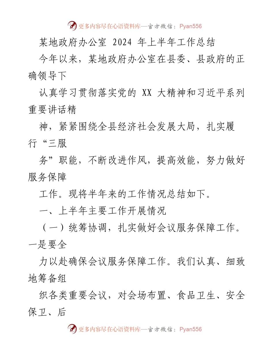[工作总结] 政府办公室 - 2024年上半年工作总结报告.docx_第1页
