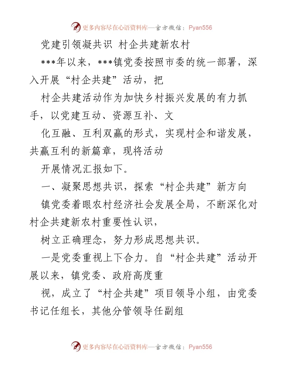 [工作总结] 村企共建活动 - 党建引领下的村企共建成效与经验总结.docx_第1页