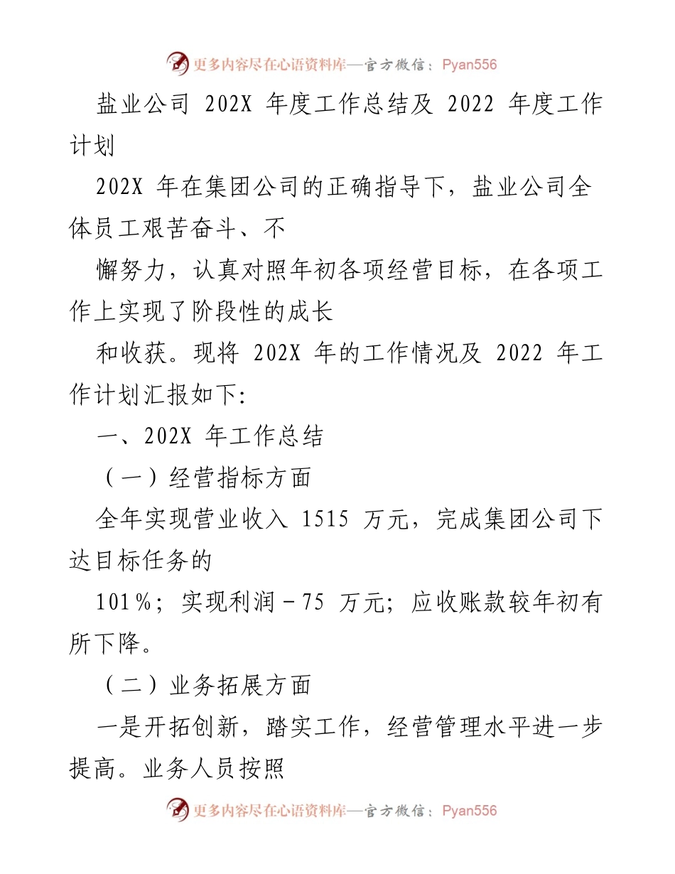 [工作总结] 年度总结会议 - 盐业公司202X年度工作总结与2022年度工作计划.docx_第1页