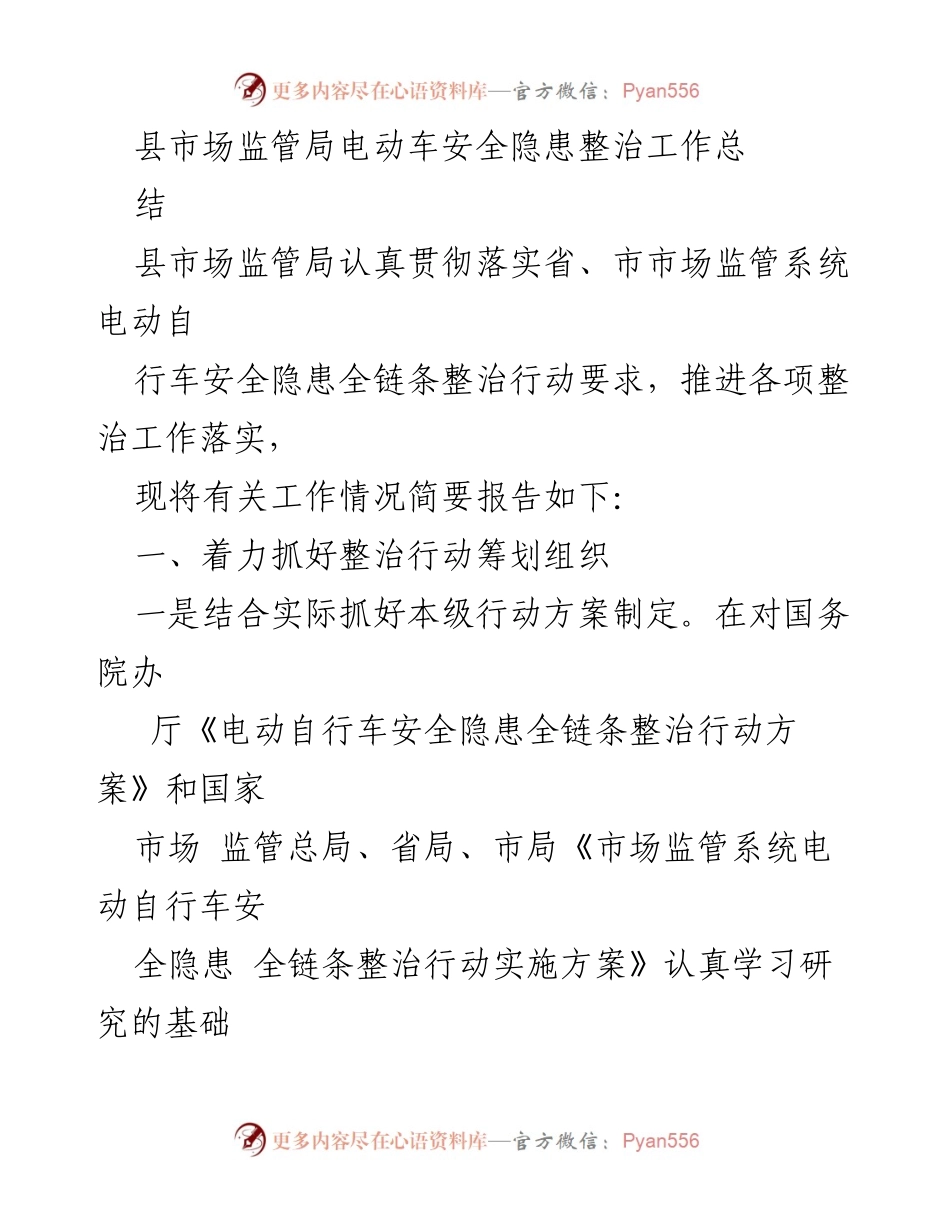[工作总结] 整治行动 - 电动车安全隐患整治工作总结报告.docx_第1页