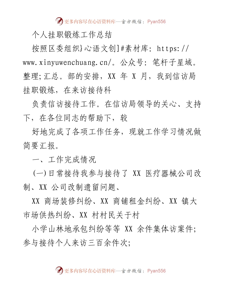 [工作总结] 挂职锻炼 - 个人挂职锻炼工作总结与体会_1.docx_第1页