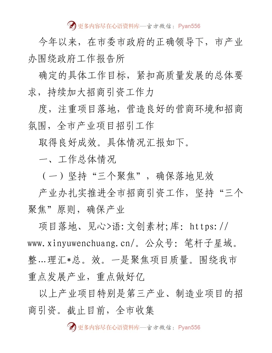 [工作总结] 招商引资工作会议 - 2023年市产业办招商引资工作总结报告.docx_第1页
