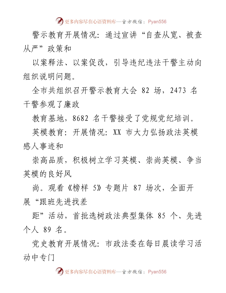 [工作总结] 政法队伍教育整顿 - XX市政法队伍教育整顿工作总结与成效分析.docx_第2页