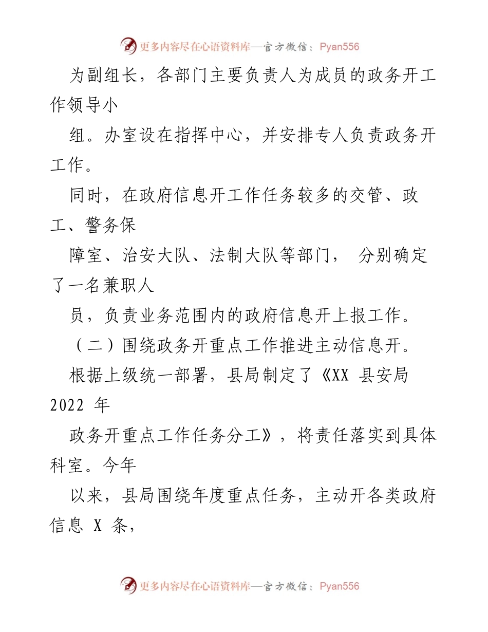 [工作总结] 政府信息公开 - XX县安局2022年度政府信息公开工作总结.docx_第2页