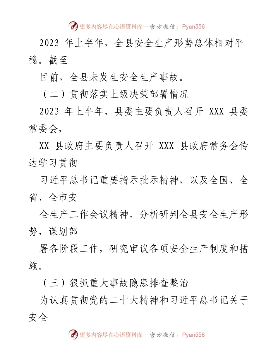 [工作总结] 应急管理 - XX县2023年上半年安全生产工作总结.docx_第2页