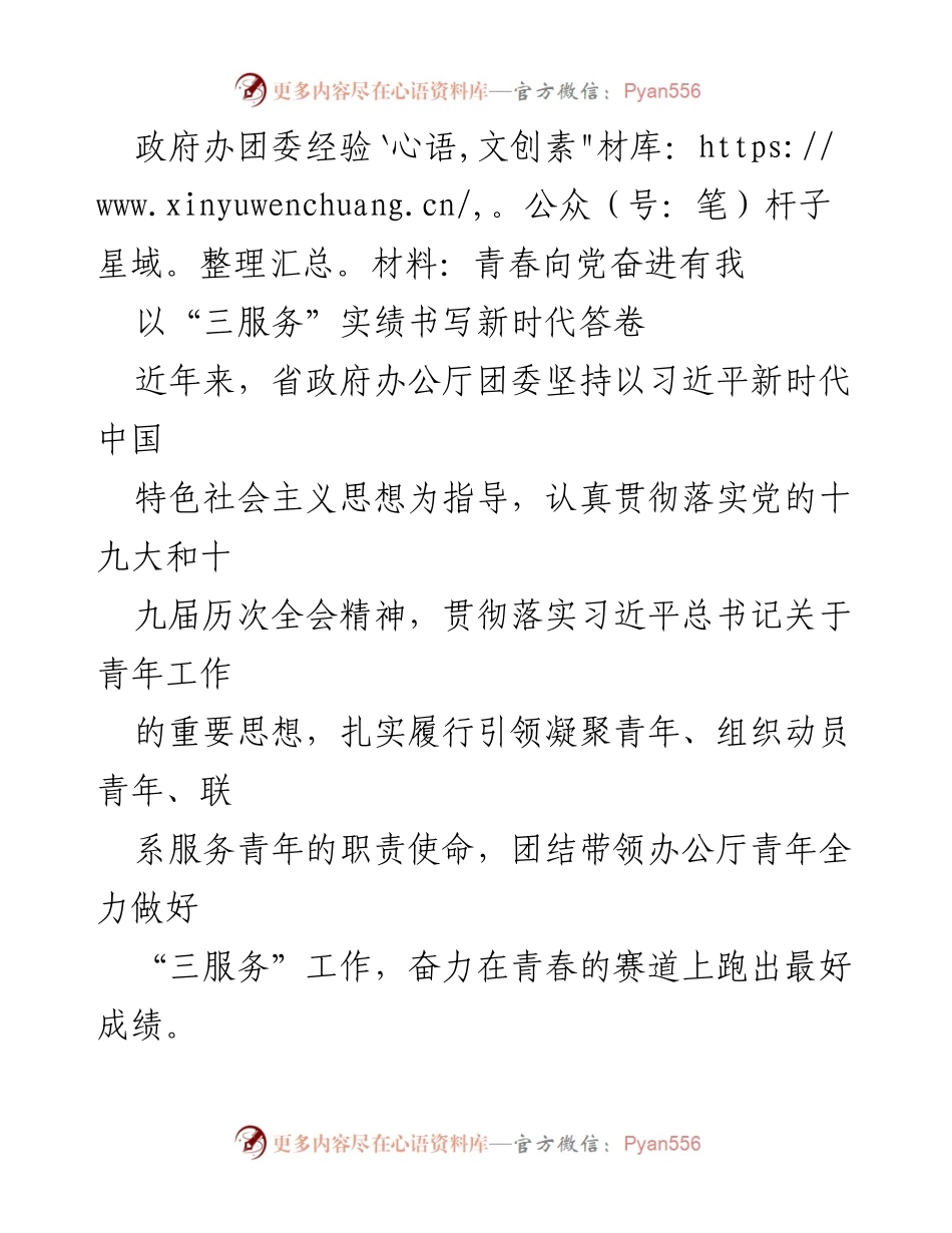 [工作总结] 政府办团委 - 青春向党，服务大局：政府办团委的实践与成就.docx_第1页