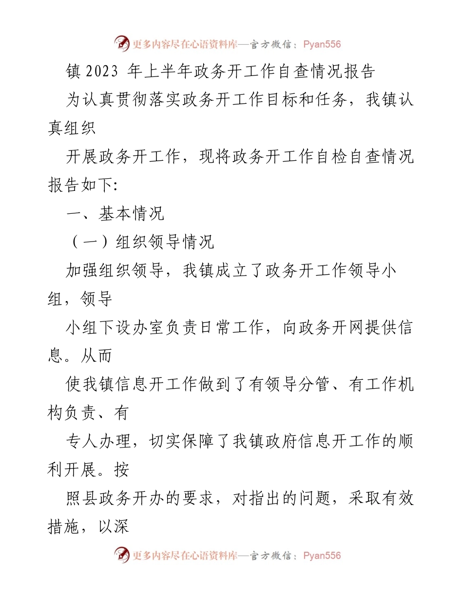 [工作总结] 政务公开工作自查 - 2023年上半年政务公开工作自查情况报告.docx_第1页