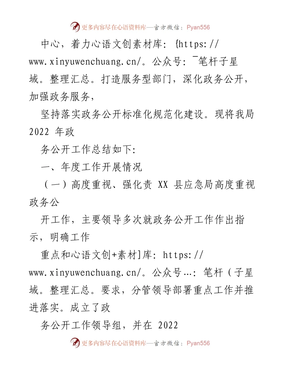 [工作总结] 政务公开 - XX县应急管理局2022年政务公开工作总结.docx_第2页