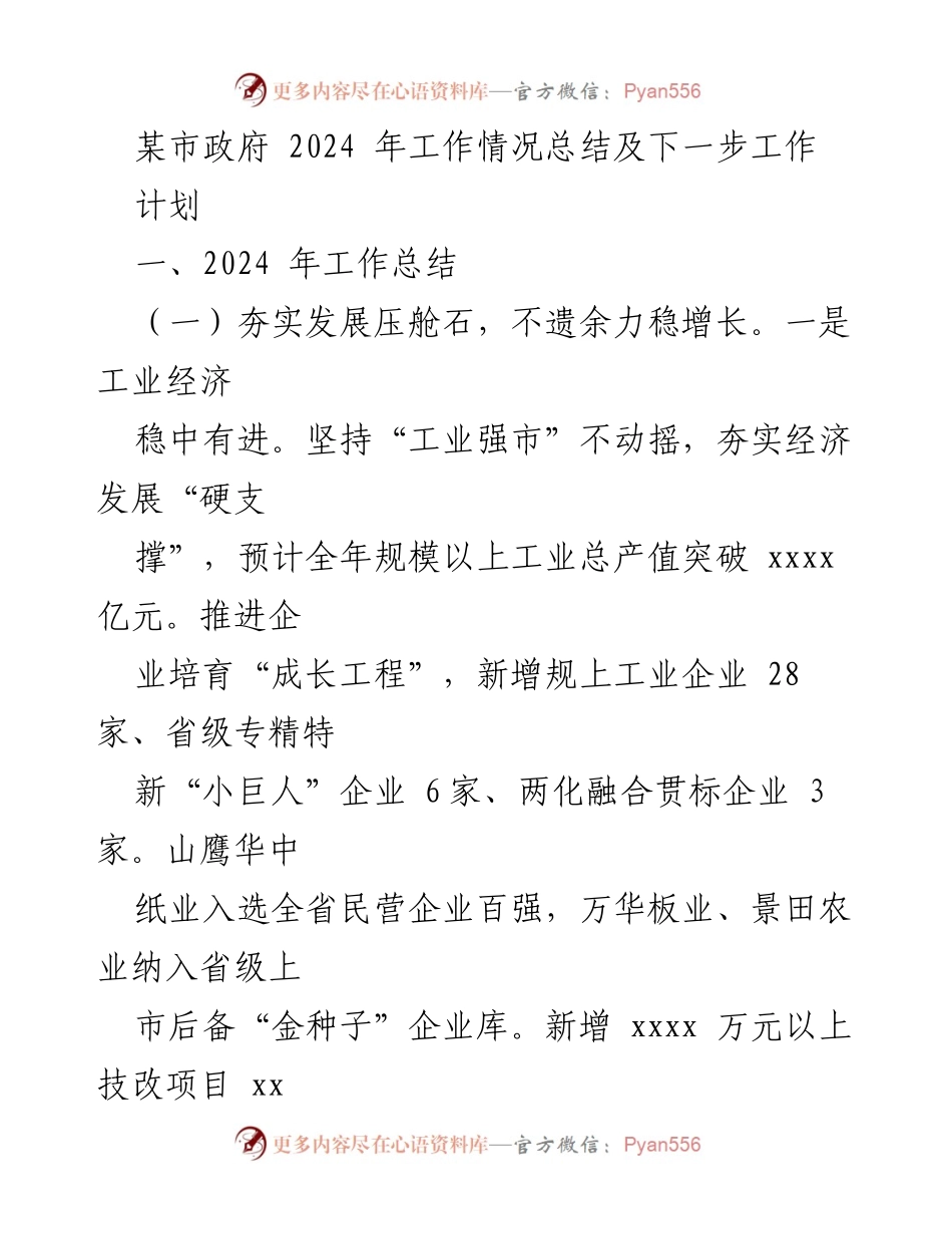 [工作总结] 政府会议 - 2024年工作总结与未来发展计划.docx_第1页