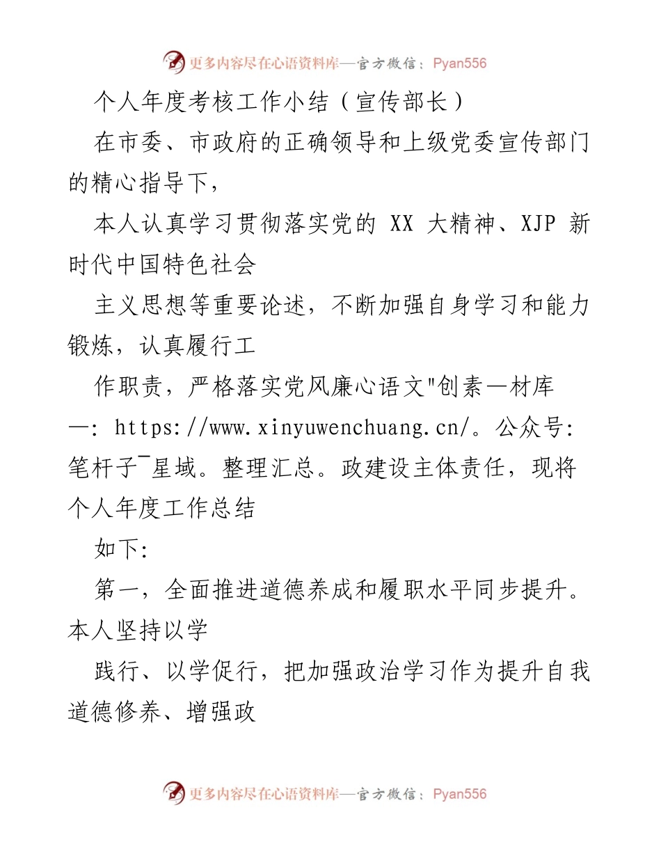[工作总结] 年度考核 - 宣传部长个人年度工作总结.docx_第1页