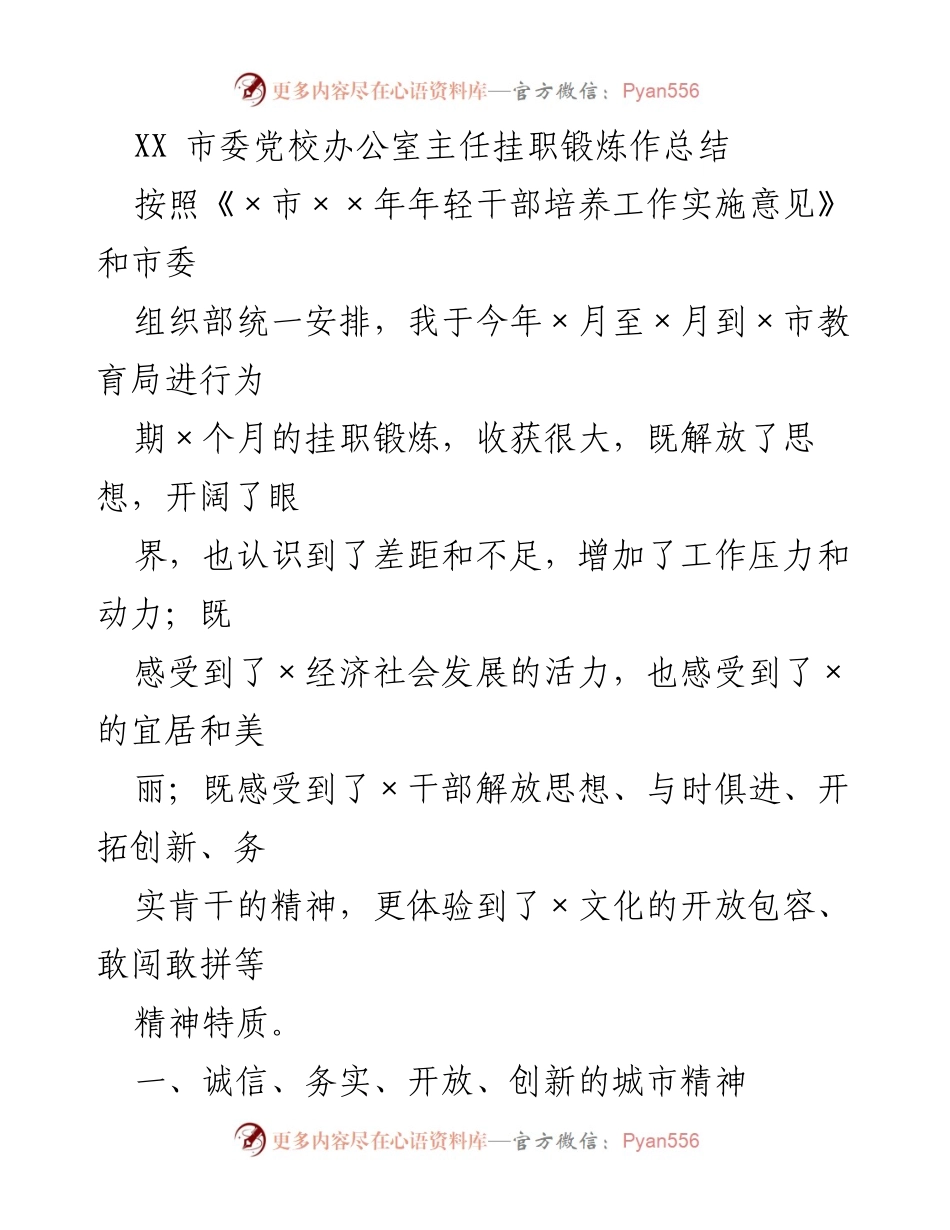 [工作总结] 挂职锻炼 - XX市教育局挂职锻炼总结与体会.docx_第1页