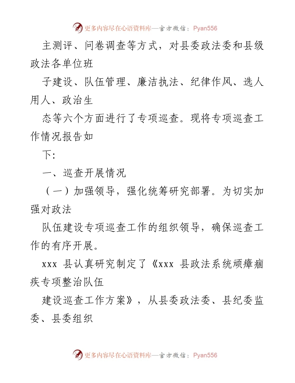 [工作总结] 政法队伍建设巡查 - 政法队伍建设专项巡查工作情况报告.docx_第2页