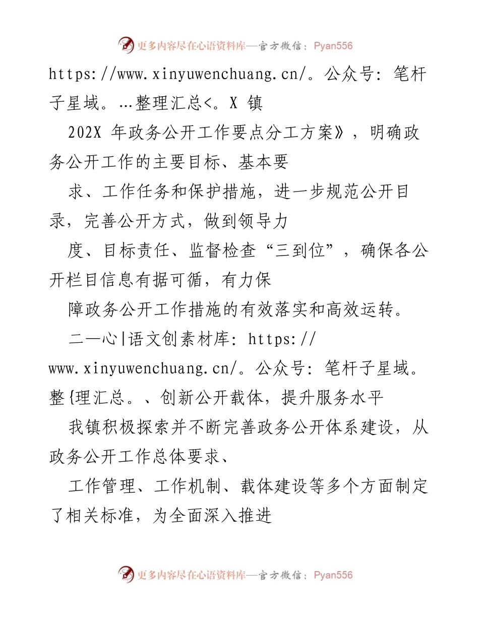 [工作总结] 政务公开工作会议 - XX 镇202X年政务公开工作落实情况汇报.docx_第2页