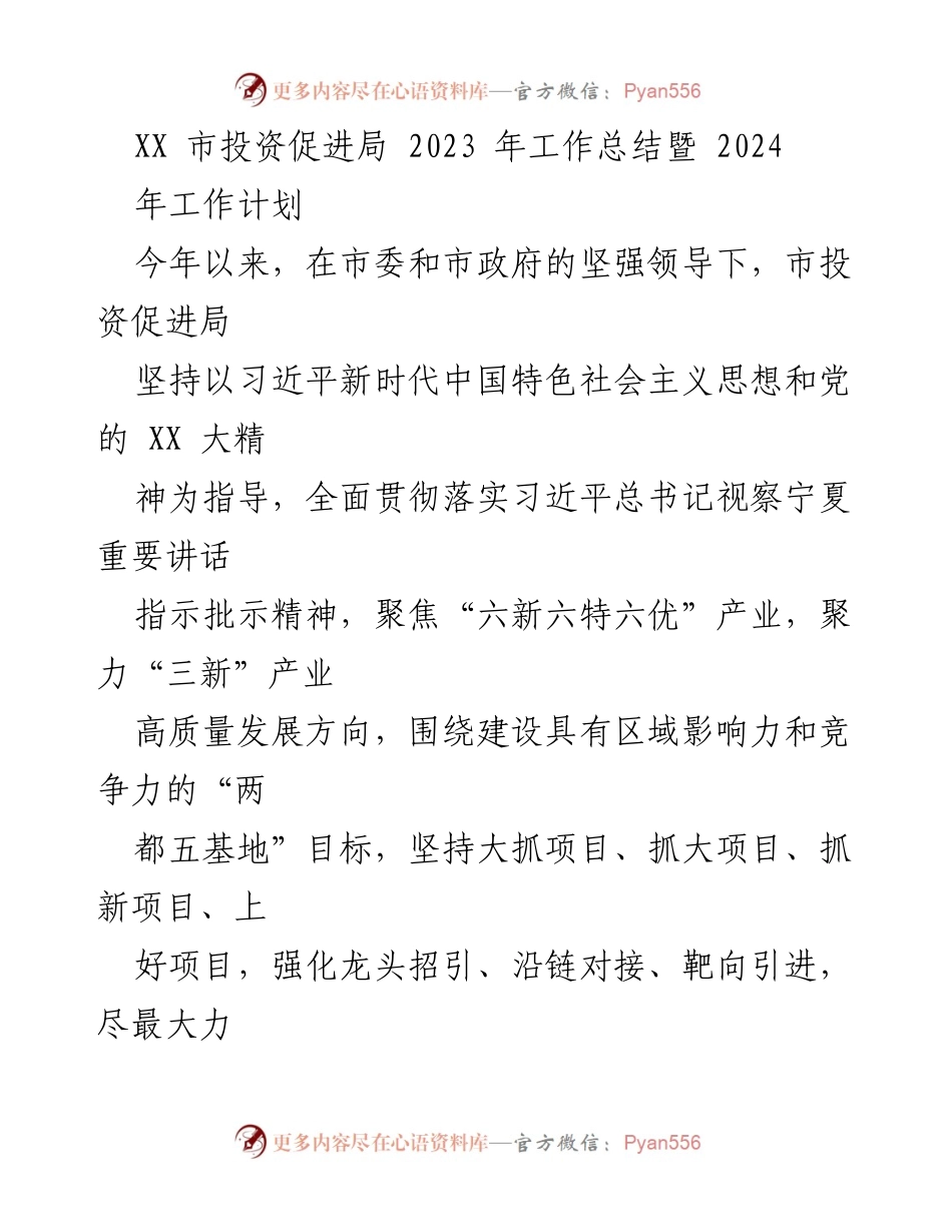 [工作总结] 投资促进局 - 2023年工作总结与2024年工作计划.docx_第1页