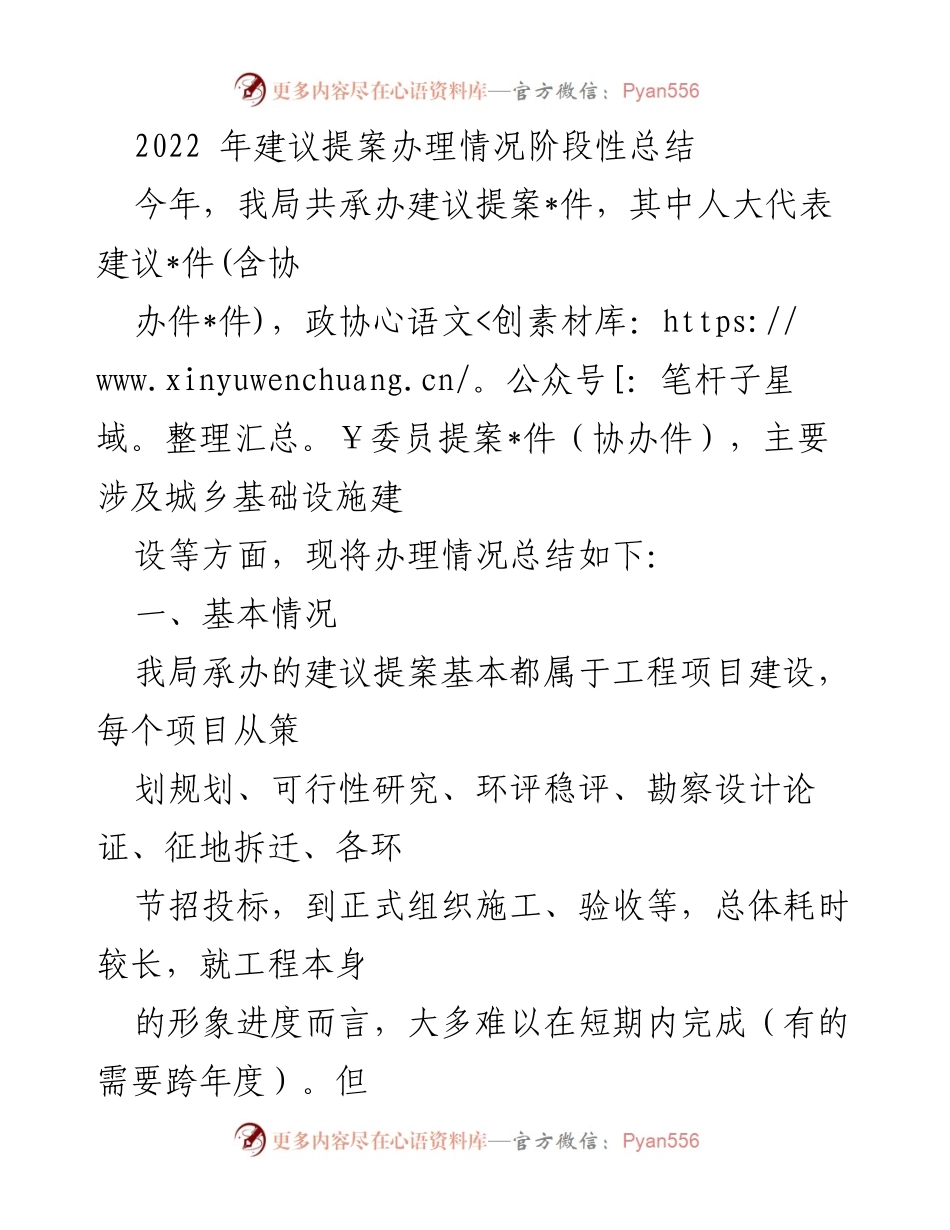 [工作总结] 建议提案办理 - 2022年建议提案办理情况阶段性总结.docx_第1页