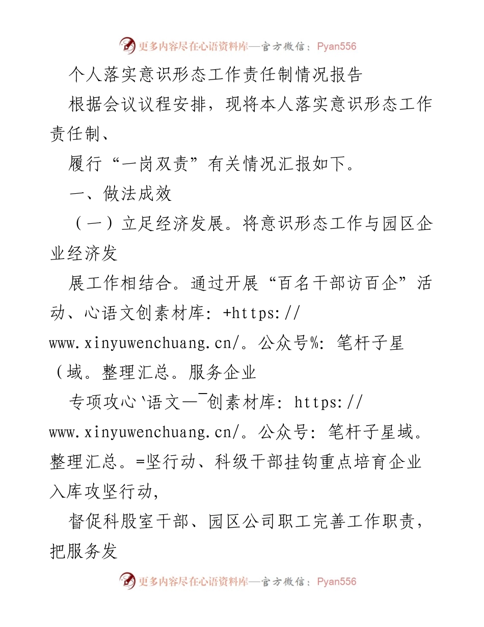 [工作总结] 意识形态责任制落实 - 个人意识形态工作责任制落实情况报告.docx_第1页