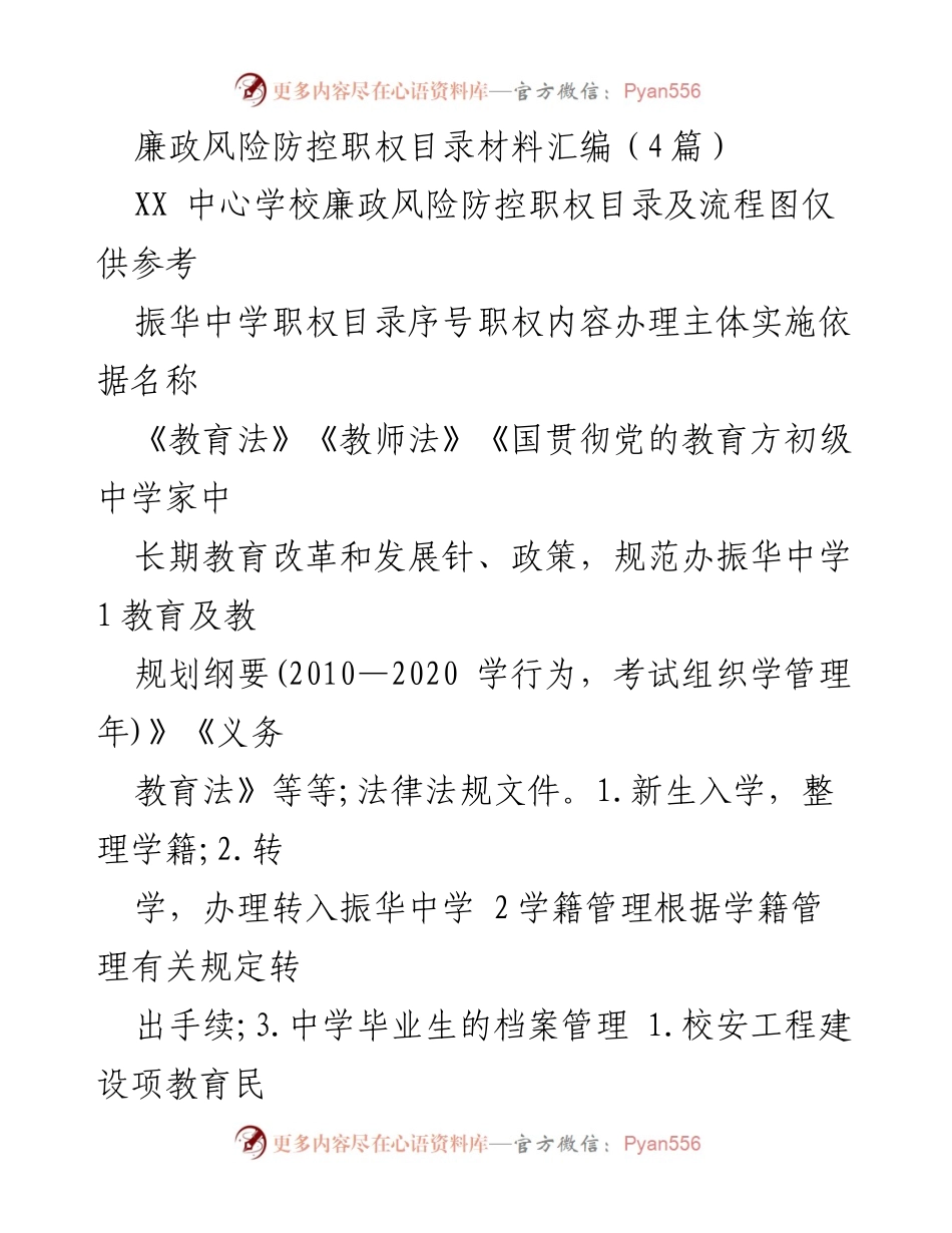 [工作总结] 教育机构 - 廉政风险防控职权目录材料汇编与管理流程分析.docx_第1页