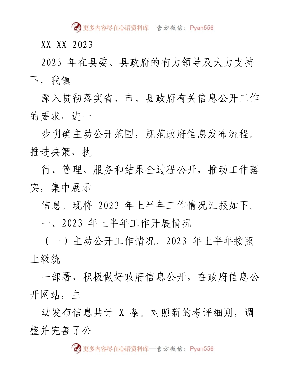[工作总结] 政务公开工作 - 2023年上半年政务信息公开工作总结报告.docx_第1页