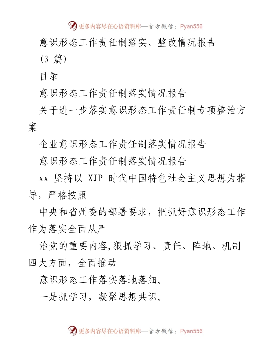 [工作总结] 意识形态工作会议 - 意识形态工作责任制落实与整改情况报告.docx_第1页