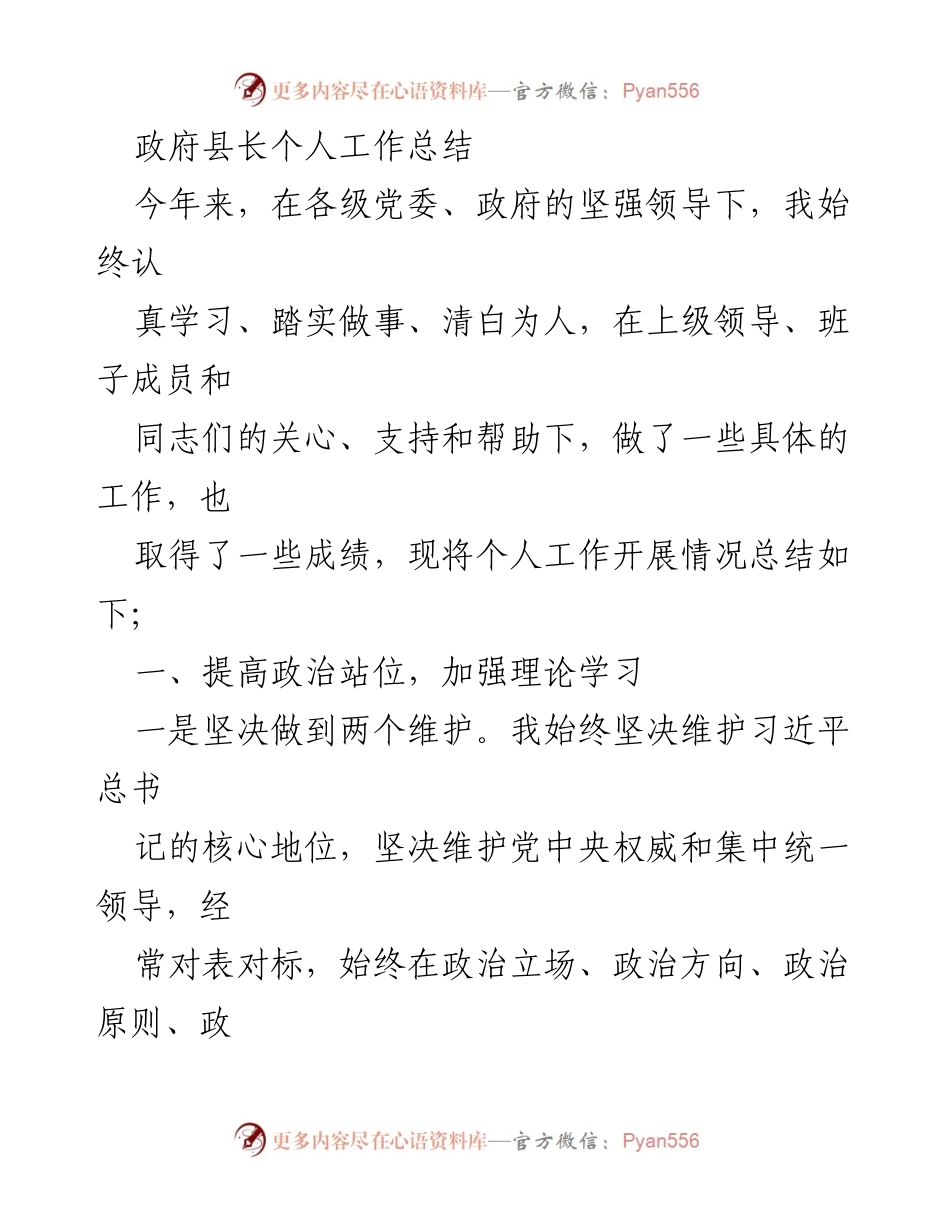 [工作总结] 政府工作 - 县长年度工作总结与成就回顾.docx_第1页
