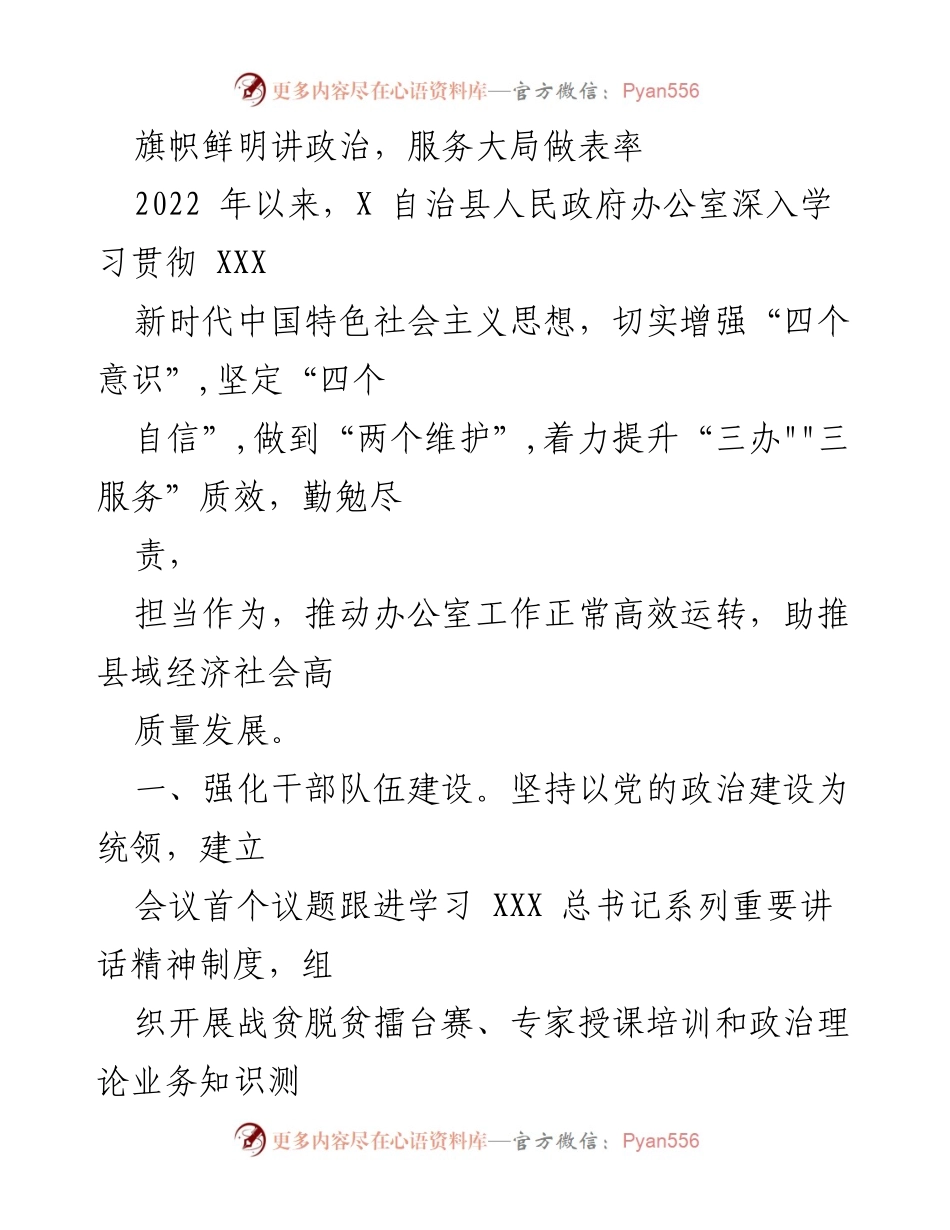 [工作总结] 政府办公室 - 2022年度X自治县人民政府办公室工作总结与成效分析.docx_第1页