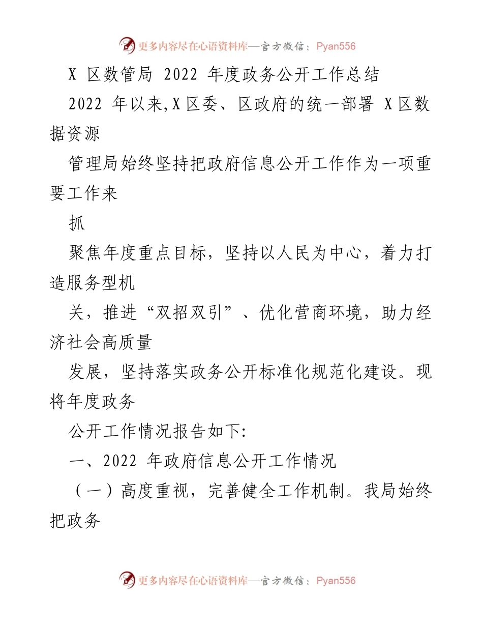 [工作总结] 政务公开 - X区数管局2022年度政务公开工作总结.docx_第1页