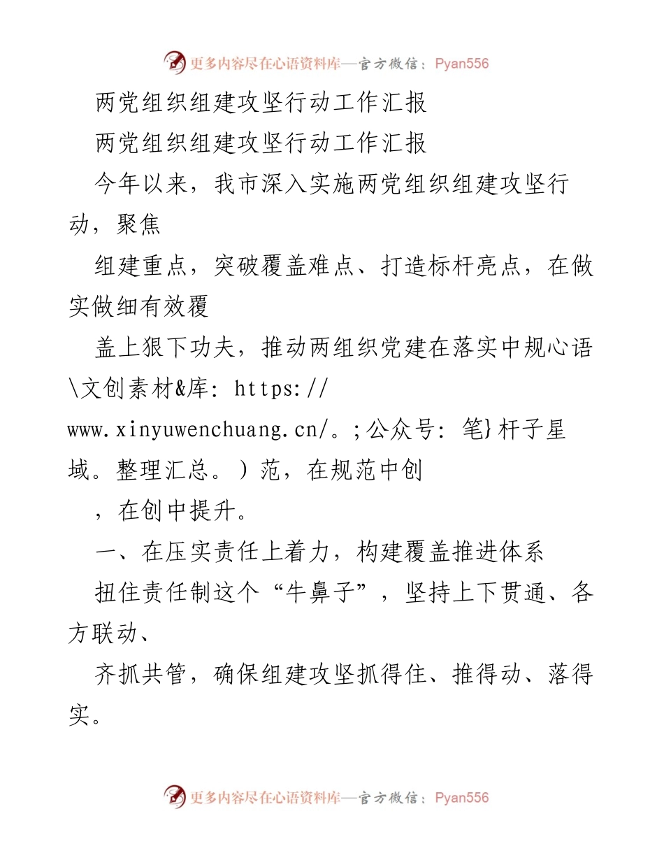 [工作总结] 政策实施 - 两党组织组建攻坚行动工作汇报.docx_第1页
