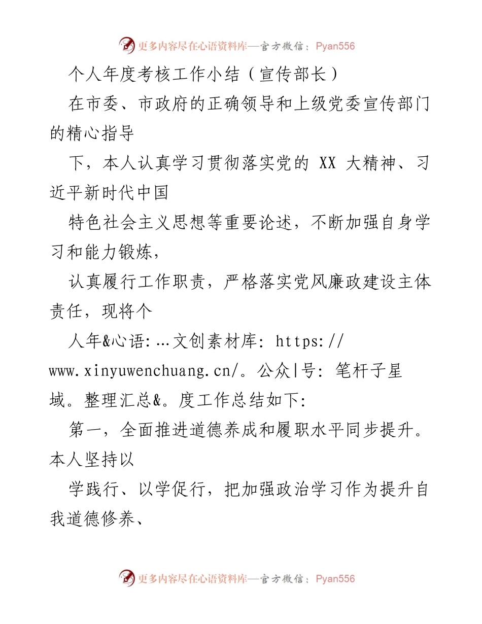 [工作总结] 年度考核 - 宣传部长个人年度工作总结与反思.docx_第1页