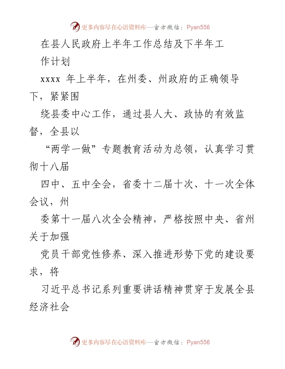 [工作总结] 政府工作会议 - xxxx年上半年工作总结及下半年工作计划.docx_第1页