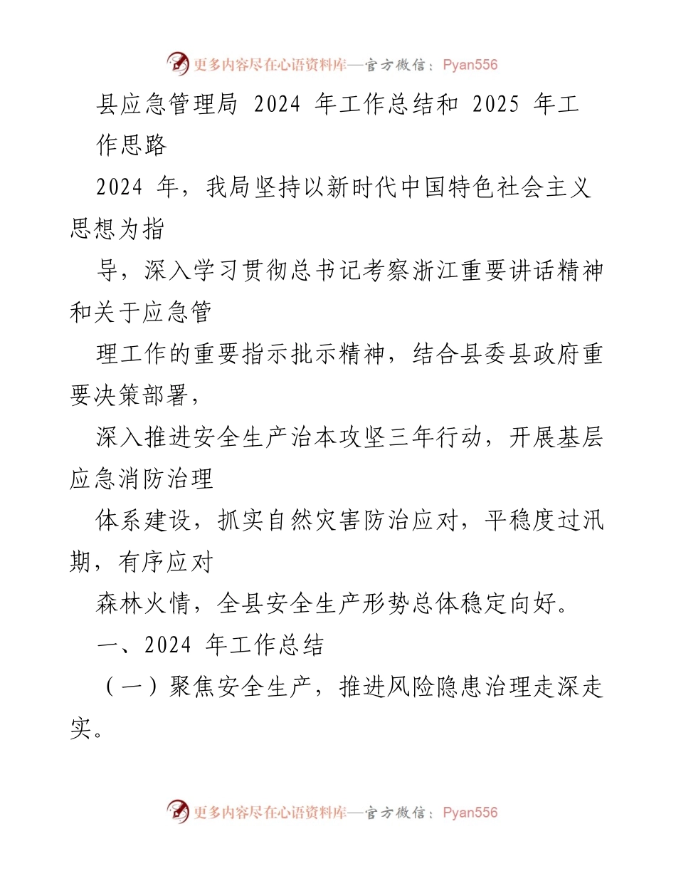 [工作总结] 应急管理局 - 2024年工作总结与2025年工作思路.docx_第1页