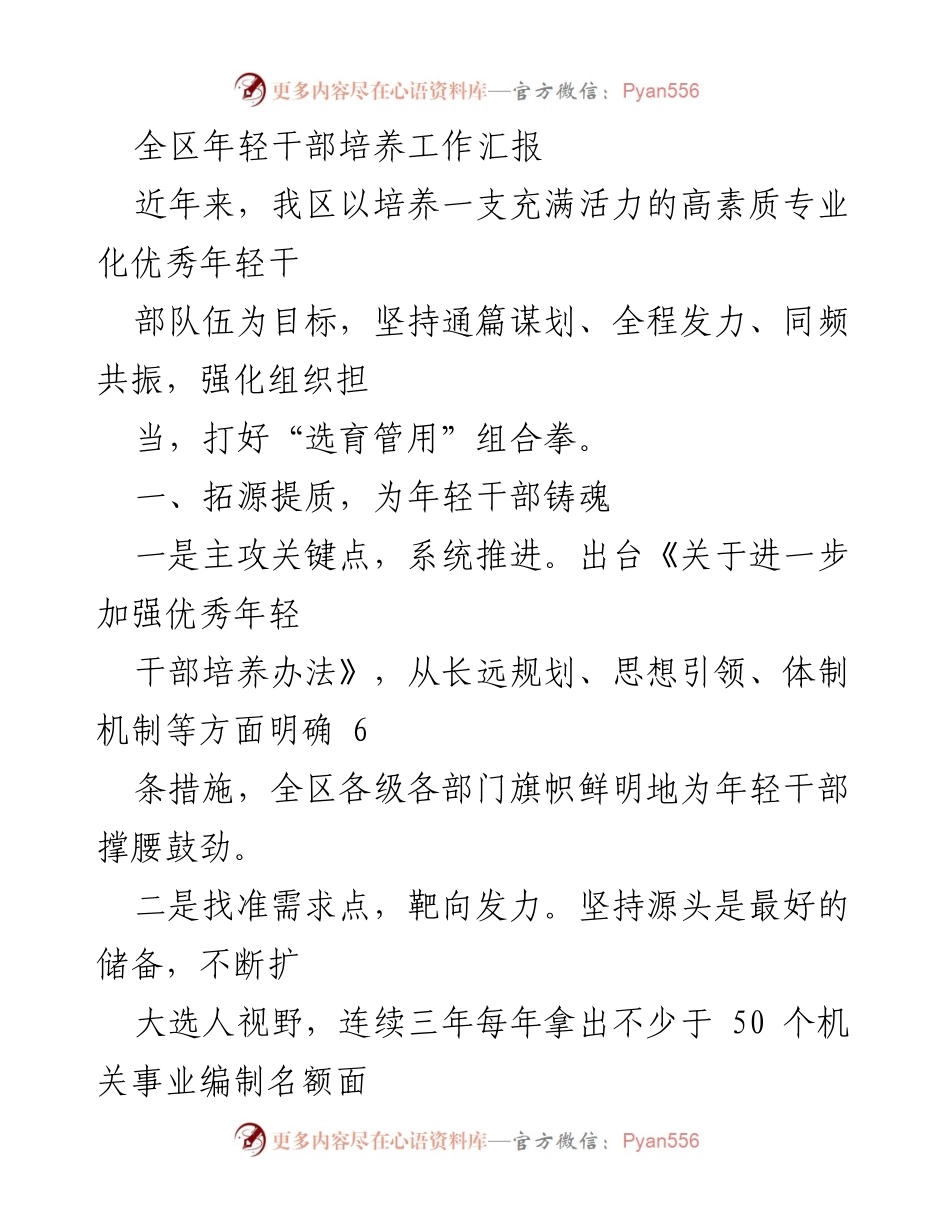 [工作总结] 年轻干部培养工作 - 全区年轻干部培养工作总结与成效分析.docx_第1页