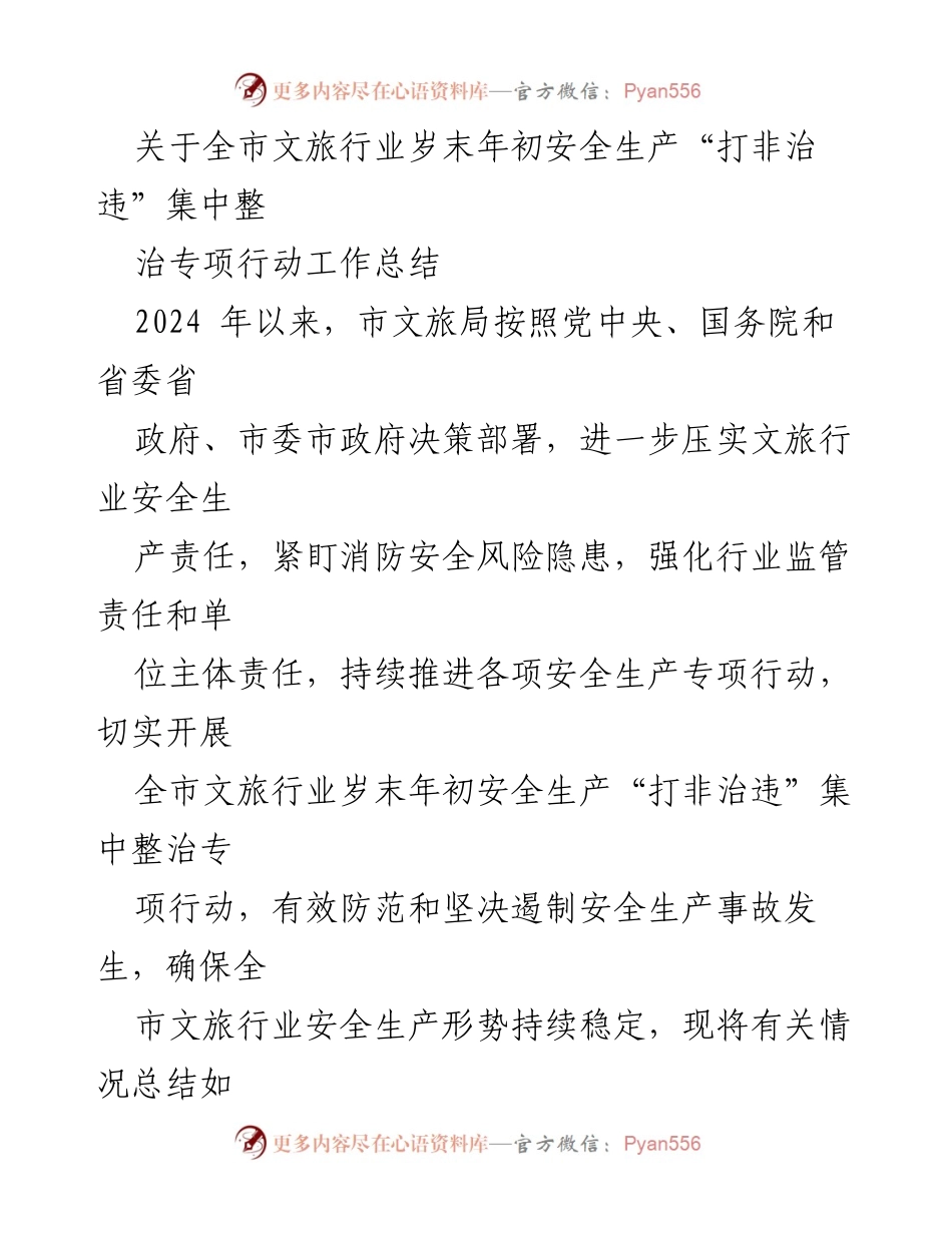 [工作总结] 文旅行业 - 全市文旅行业岁末年初安全生产专项行动工作总结_1.docx_第1页