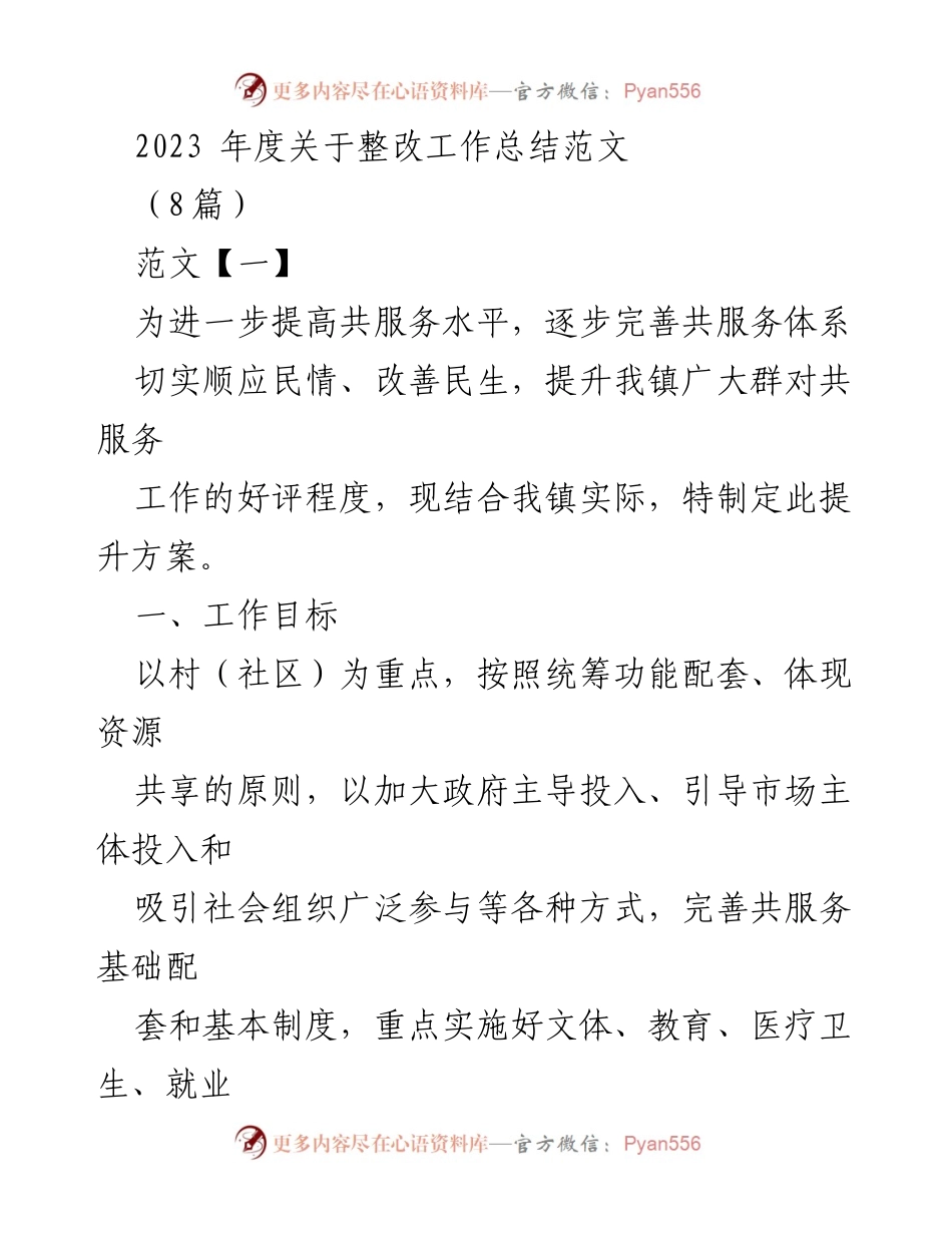 [工作总结] 整改工作 - 2023年度共服务体系提升工作总结.docx_第1页