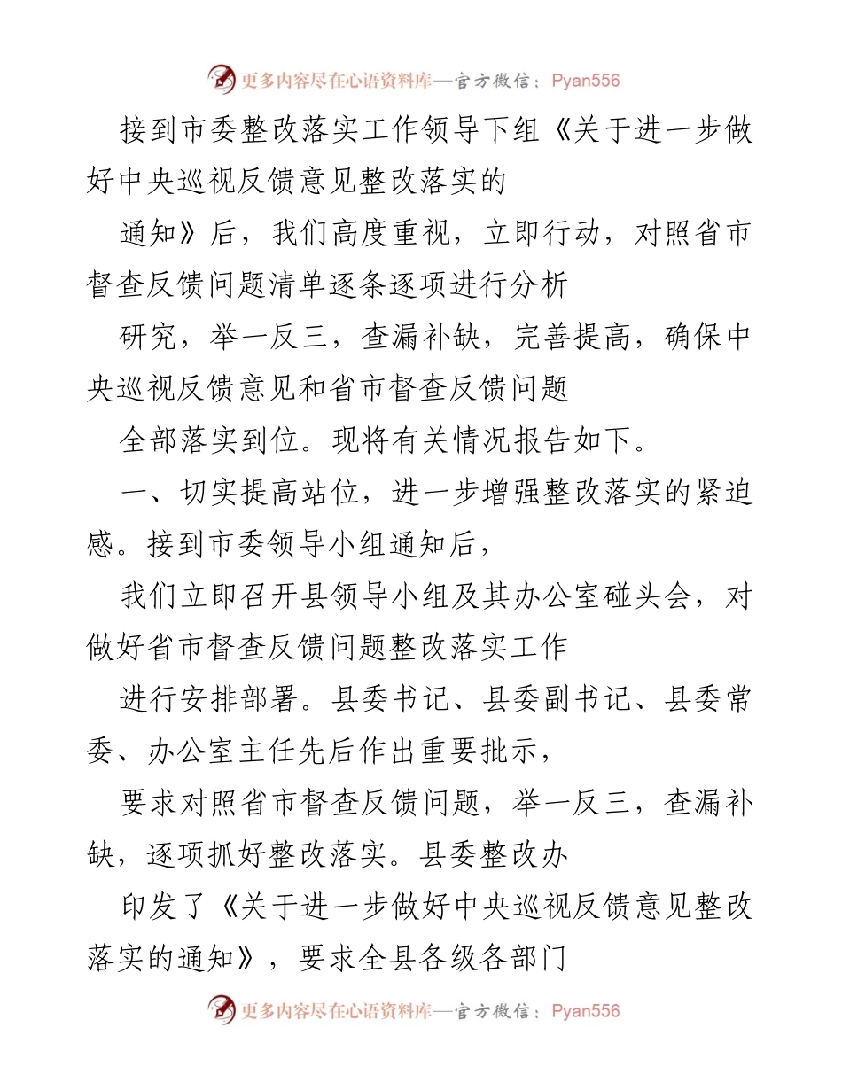 [工作总结] 整改落实工作 - 加强中央巡视反馈意见整改落实工作总结.docx_第1页