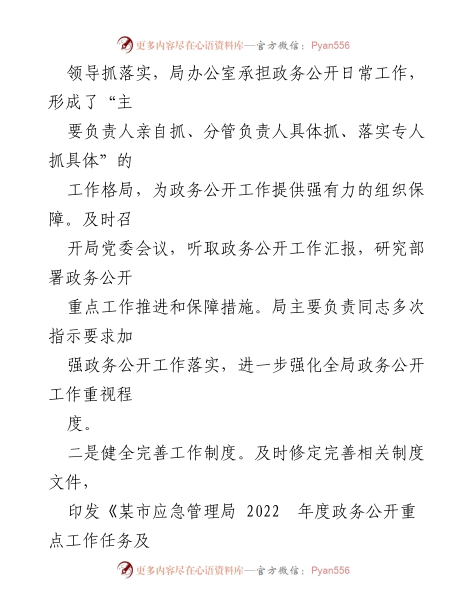 [工作总结] 政务公开 - 2022年度某市应急管理局政务公开工作总结.docx_第2页