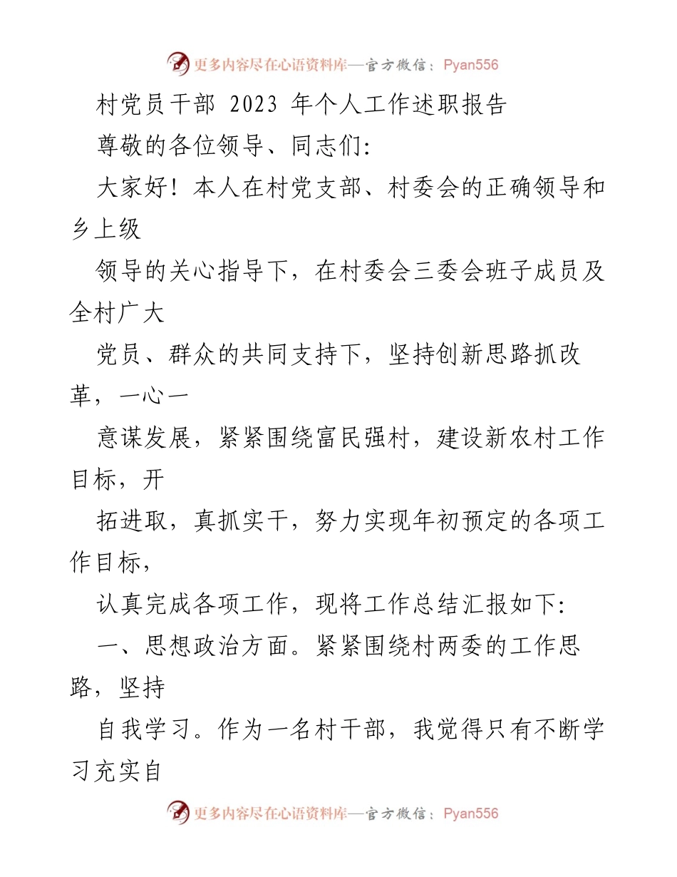 [工作总结] 村党员干部述职 - 2023年个人工作述职报告.docx_第1页