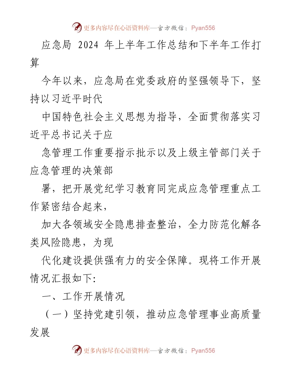 [工作总结] 应急局 - 2024年上半年工作总结与下半年工作计划.docx_第1页