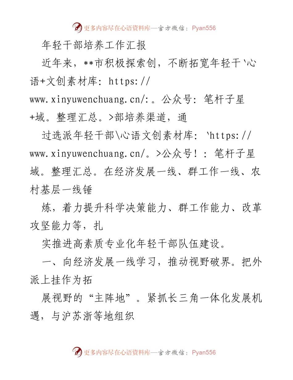 [工作总结] 年轻干部培养 - __市年轻干部培养工作汇报.docx_第1页