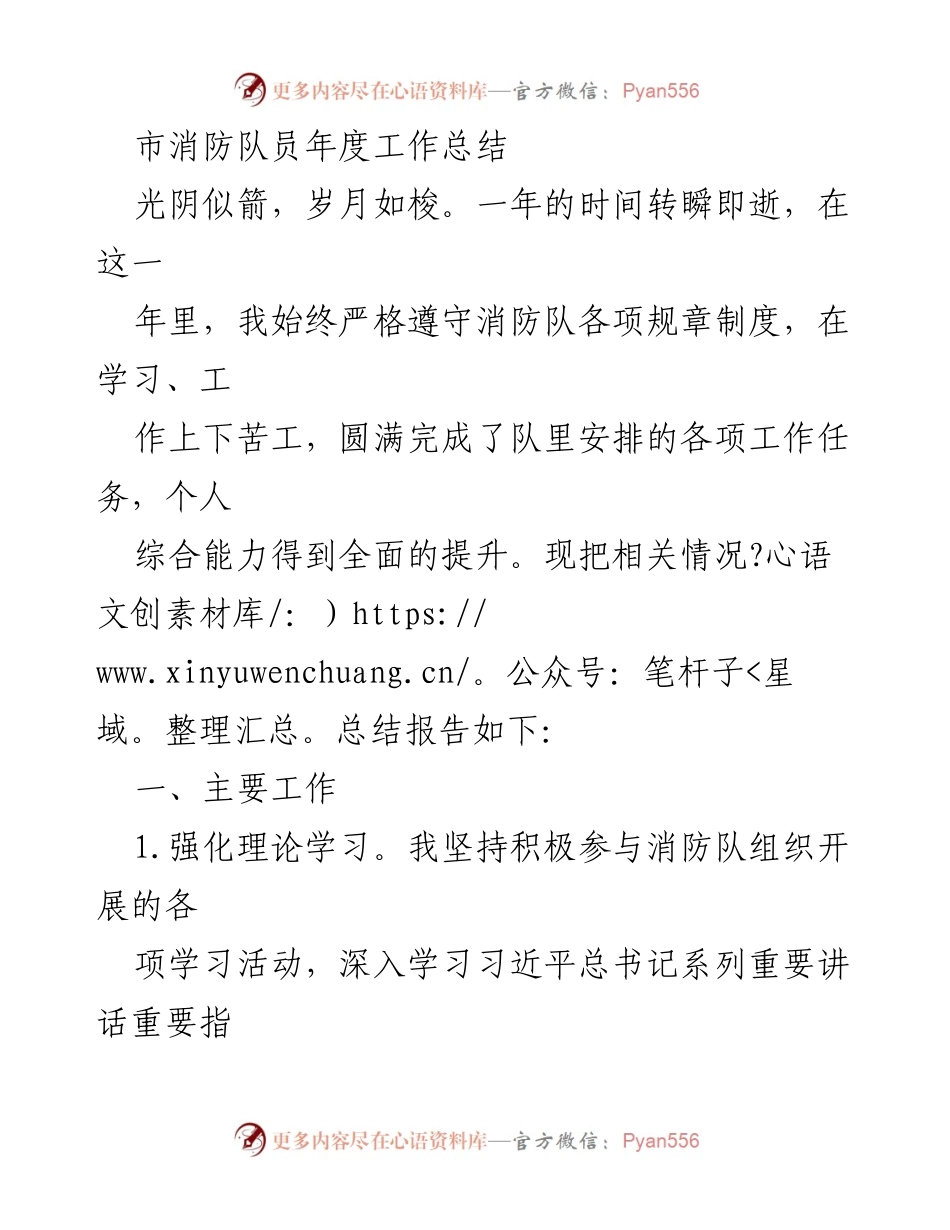 [工作总结] 年度总结 - 市消防队员年度工作总结与反思.docx_第1页