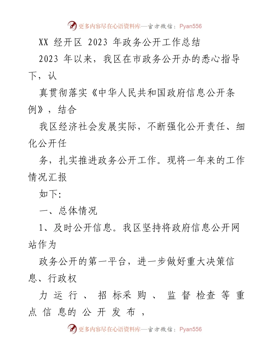 [工作总结] 政务公开 - 2023年XX经开区政务公开工作总结与展望.docx_第1页