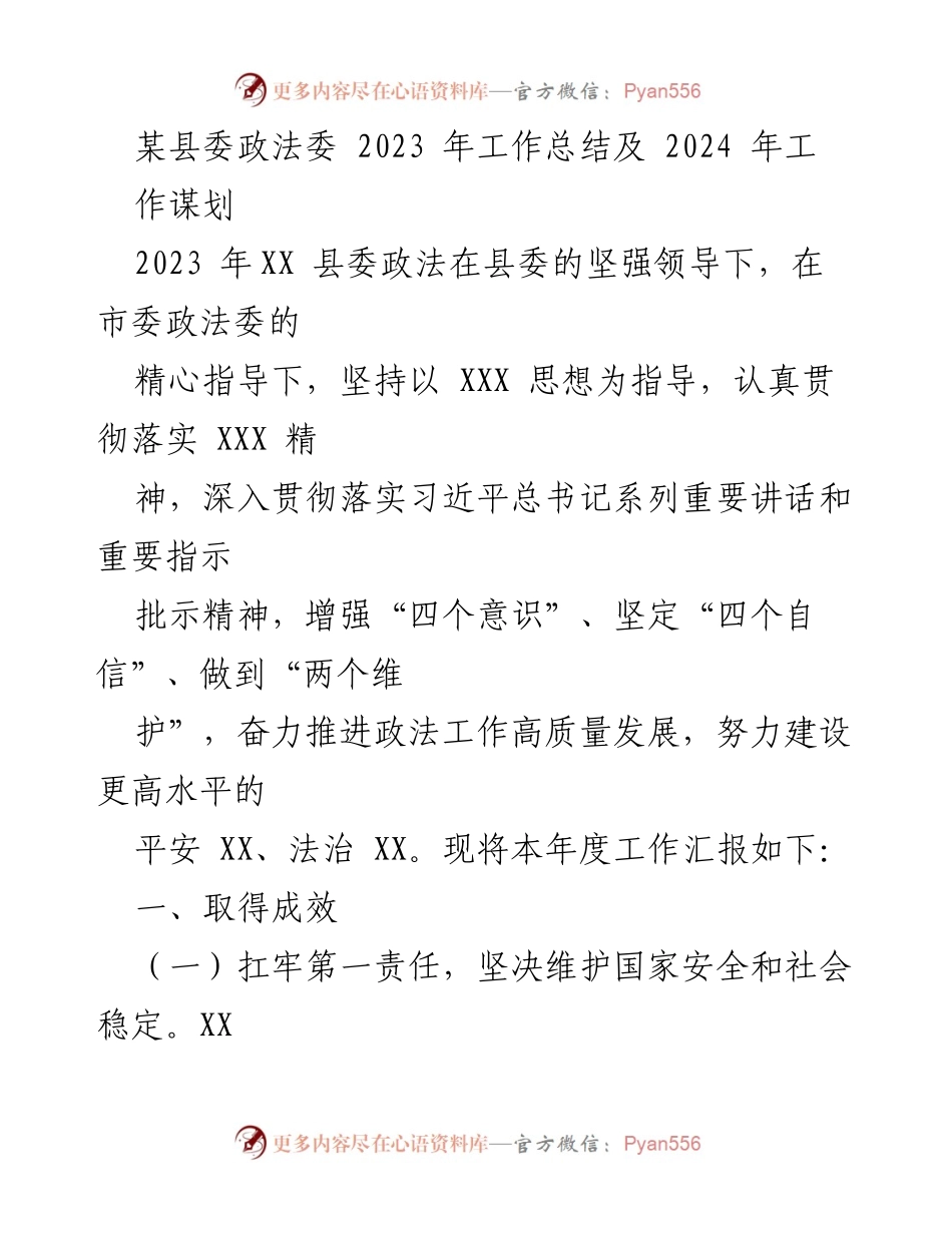 [工作总结] 政法工作 - 2023年度政法工作总结与2024年发展规划.docx_第1页